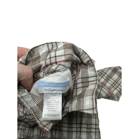 Janie and Jack Plaid One Piece Outfit 100% Cotton Button Front Baby 6-12 Months - Picture 3 of 6
